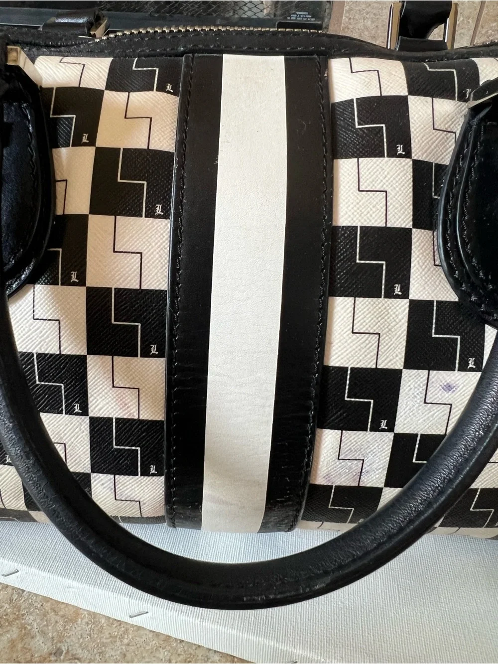 L.A.M.B Satchel Black & White Geometric Satchel Handbag- Rare hard to find